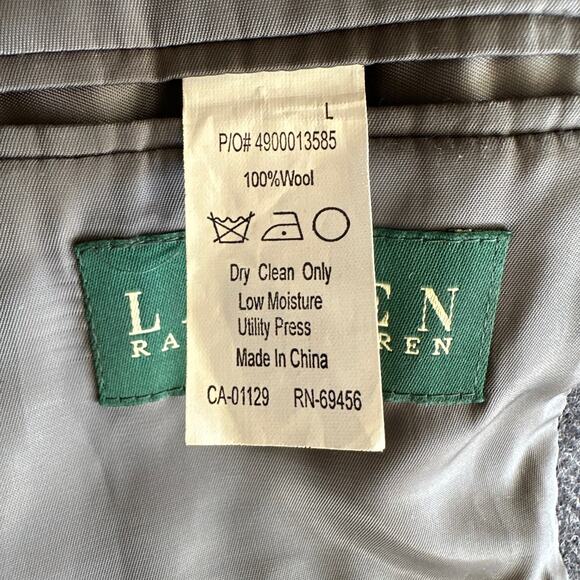 Lauren Ralph Lauren 100% Wool Herringbone Classic 2 Button Gray Blazer Jacket L - Picture 9 of 9